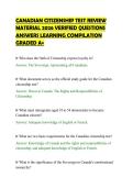 CANADIAN CITIZENSHIP TEST REVIEW&NewLine;MATERIAL 2026 VERIFIED QUESTIONS&NewLine;ANSWERS LEARNING COMPILATION&NewLine;GRADED A&plus;&NewLine;