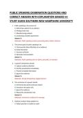 PUBLIC SPEAKING EXAMINATION QUESTIONS AND &NewLine;CORRECT ANSWER WITH EXPLANATION GRADED A&plus; STUDY GUIDE SOUTHERN NEW HAMPSHIRE UNIVERSITY &NewLine;