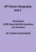 AP Human Geography Unit 2 Exam 1 2026 Questions & Answers &vert; Study Guide PDF