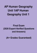 AP Human Geography Unit 1 2026 Exam Questions & Answers &vert; Study Guide PDF
