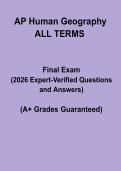AP Human Geography ALL TERMS Exam 2026 Questions & Answers &vert; Study Guide PDF