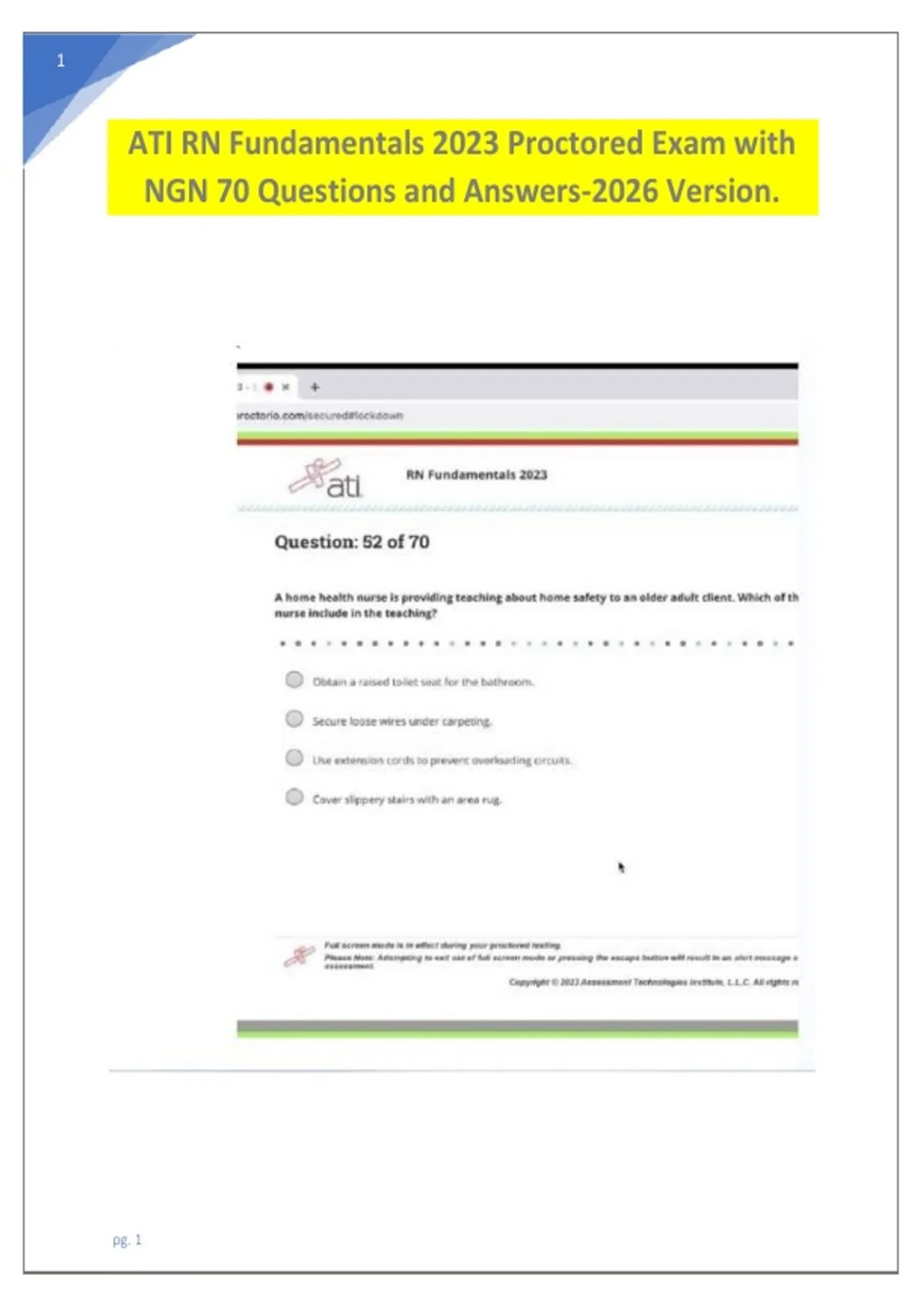 ATI RN Fundamentals 2023 Proctored Exam with NGN 70 Questions and ...