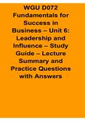 WGU D072 Fundamentals for Success in Business Unit 6 Leadership and Influence Study Guide 2025&sol; 2026