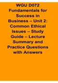 WGU D072 Fundamentals for Success in Business Unit 2 Common Ethical Issues Study Guide 2025&sol; 2026