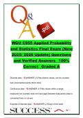 WGU C955 Applied Probability and Statistics Final Exam 2025&sol;2026 Complete 300&plus; Questions and Verified Answers &vert; Probability Formulas&comma; Sampling Methods&comma; Linear Regression&comma; Statistics & Data Analysis Study Guide &vert; Western Governors University