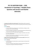 PSY 101 MIDTERM EXAM &mdash; 2026&NewLine;Introduction to Psychology &vert; Multiple-Choice&NewLine;Questions with Answers and Detailed&NewLine;Rationales