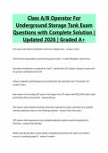 Class A&sol;B Operator For&NewLine;Underground Storage Tank Exam&NewLine;Questions with Complete Solution &vert;&NewLine;Updated 2026 &vert; Graded A&plus;