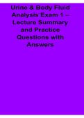 Urine and Body Fluid Analysis Exam 1 Lecture Summary and Practice Questions with Answers 2025&sol; 2026