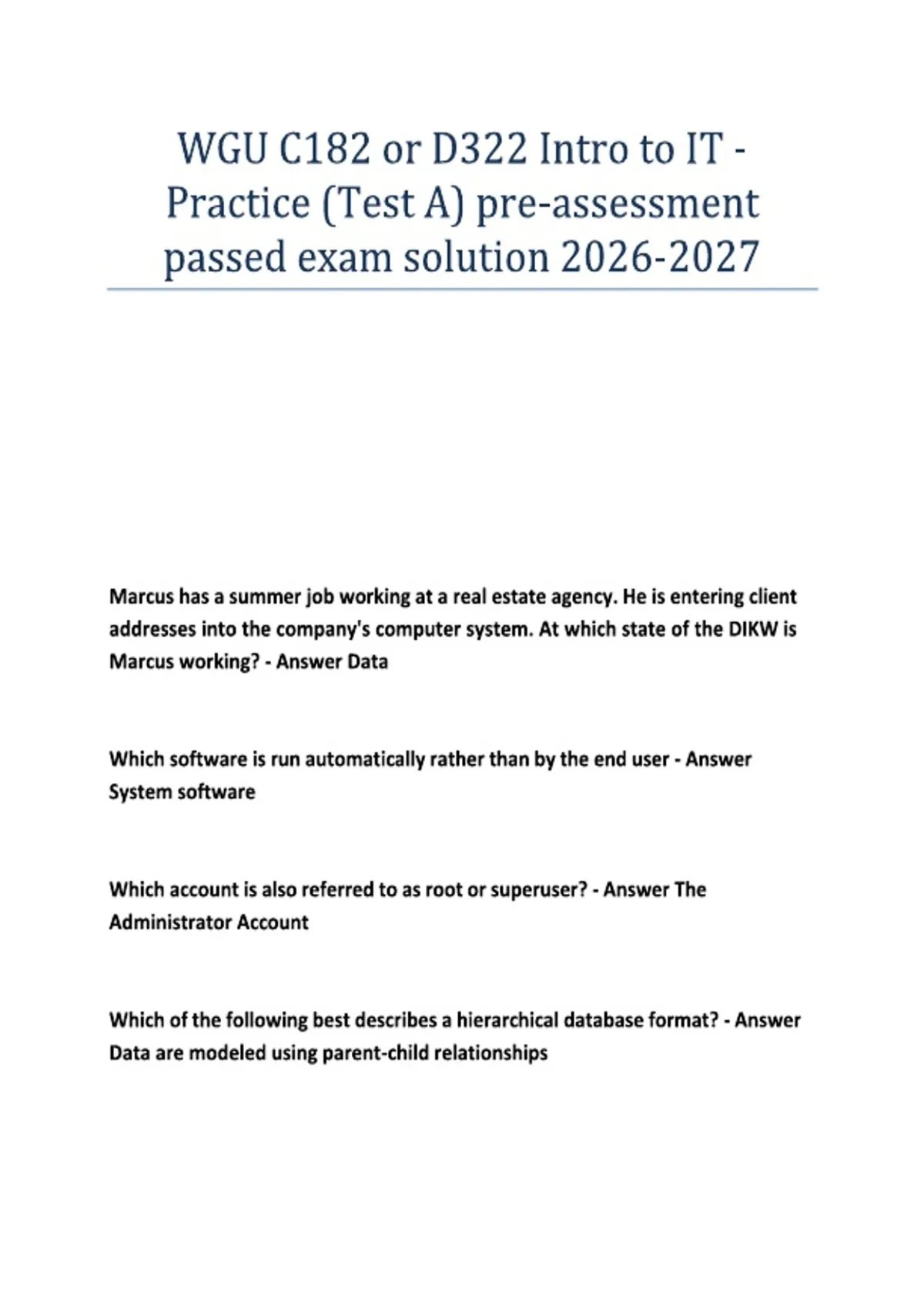 WGU C182 or D322 Intro to IT - Practice (Test A) pre-assessment passed ...