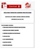 TEXAS MEAT INSPECTOR LICENSING PRACTICE EXAM QUESTIONS AND CORRECT ANSWERS &lpar;VERIFIED ANSWERS&rpar; RATIONALES 2026&vert;2027 Q&A 