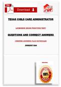 TEXAS CHILD CARE ADMINISTRATOR LICENSING EXAM PRACTICE TEST  QUESTIONS AND CORRECT ANSWERS &lpar;VERIFIED ANSWERS&rpar; PLUS RATIONALES 2026&vert;2027 Q&A