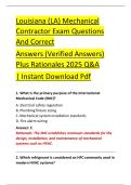 Louisiana &lpar;LA&rpar; Mechanical &NewLine;Contractor Exam Questions &NewLine;And Correct  &NewLine;Answers &lpar;Verified Answers&rpar; &NewLine;Plus Rationales 2025 Q&A  &NewLine;&vert; Instant Download Pdf 