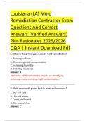 Louisiana &lpar;LA&rpar; Mold &NewLine;Remediation Contractor Exam &NewLine;Questions And Correct &NewLine;Answers &lpar;Verified Answers&rpar; &NewLine;Plus Rationales 2025&sol;2026 &NewLine;Q&A &vert; Instant Download Pdf 