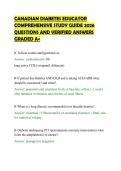 CANADIAN DIABETES EDUCATOR&NewLine;COMPREHENSIVE STUDY GUIDE 2026&NewLine;QUESTIONS AND VERIFIED ANSWERS&NewLine;GRADED A&plus;&NewLine;