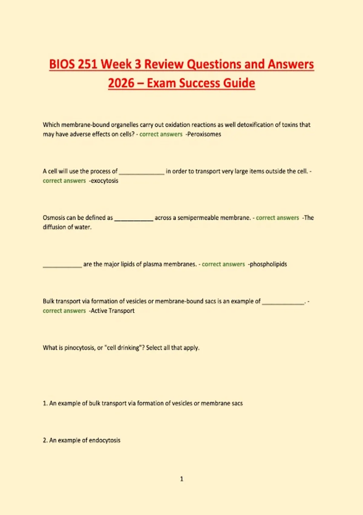 BIOS 251 Week 3 Study Guide 2026 – Review Questions, Answers & Exam ...