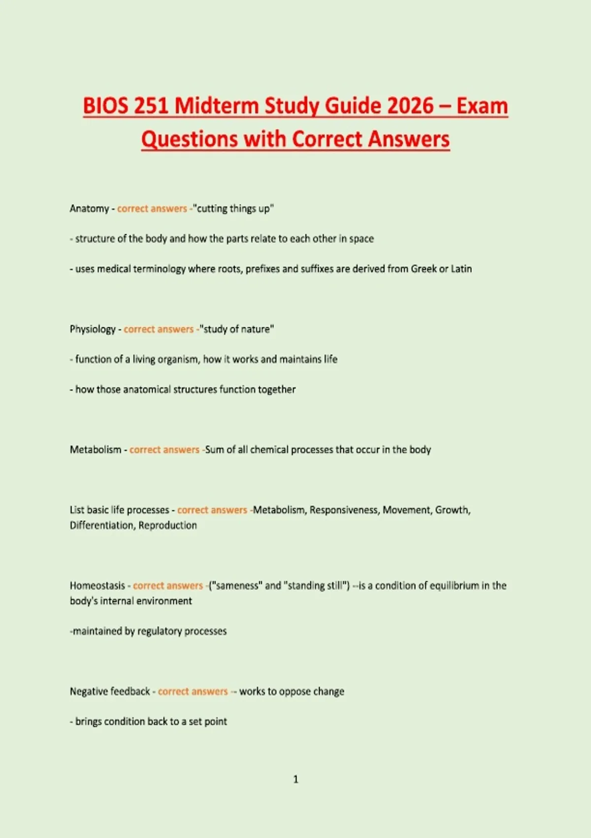 BIOS 251 Midterm Exam Review 2026 – Complete Study Guide, Questions ...
