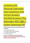 Louisiana &lpar;LA&rpar; &NewLine;Electrical Contractor &NewLine;Exam Questions And &NewLine;Correct Answers &NewLine;&lpar;Verified Answers&rpar; Plus &NewLine;Rationales 2025 Q&A &vert; &NewLine;Instant Download Pdf 