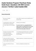 Master Gardener Program&colon; Final Exam Study&NewLine;Guide Exam &vert; Questions with 100&percnt; Correct&NewLine;Answers &vert; Verified &vert; Latest Update 2026