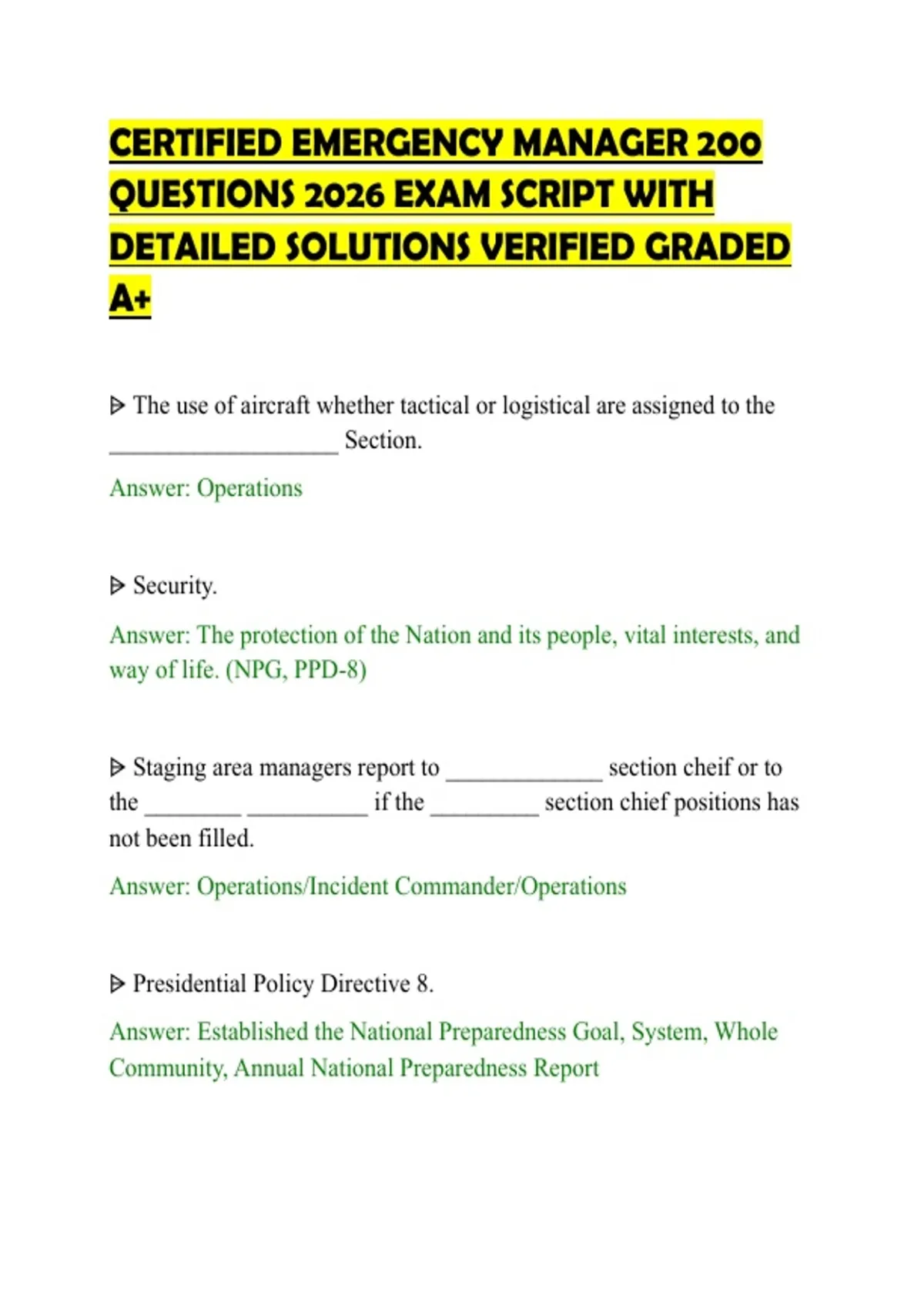 CERTIFIED EMERGENCY MANAGER 200 QUESTIONS 2026 EXAM SCRIPT WITH ...