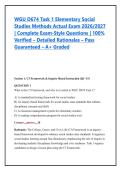 WGU D674 Task 1 Elementary Social &NewLine;Studies Methods Actual Exam 2026&sol;2027 &NewLine;&vert; Complete Exam-Style Questions &vert; 100&percnt; &NewLine;Verified &ndash; Detailed Rationales &ndash; Pass &NewLine;Guaranteed &ndash; A&plus; Graded