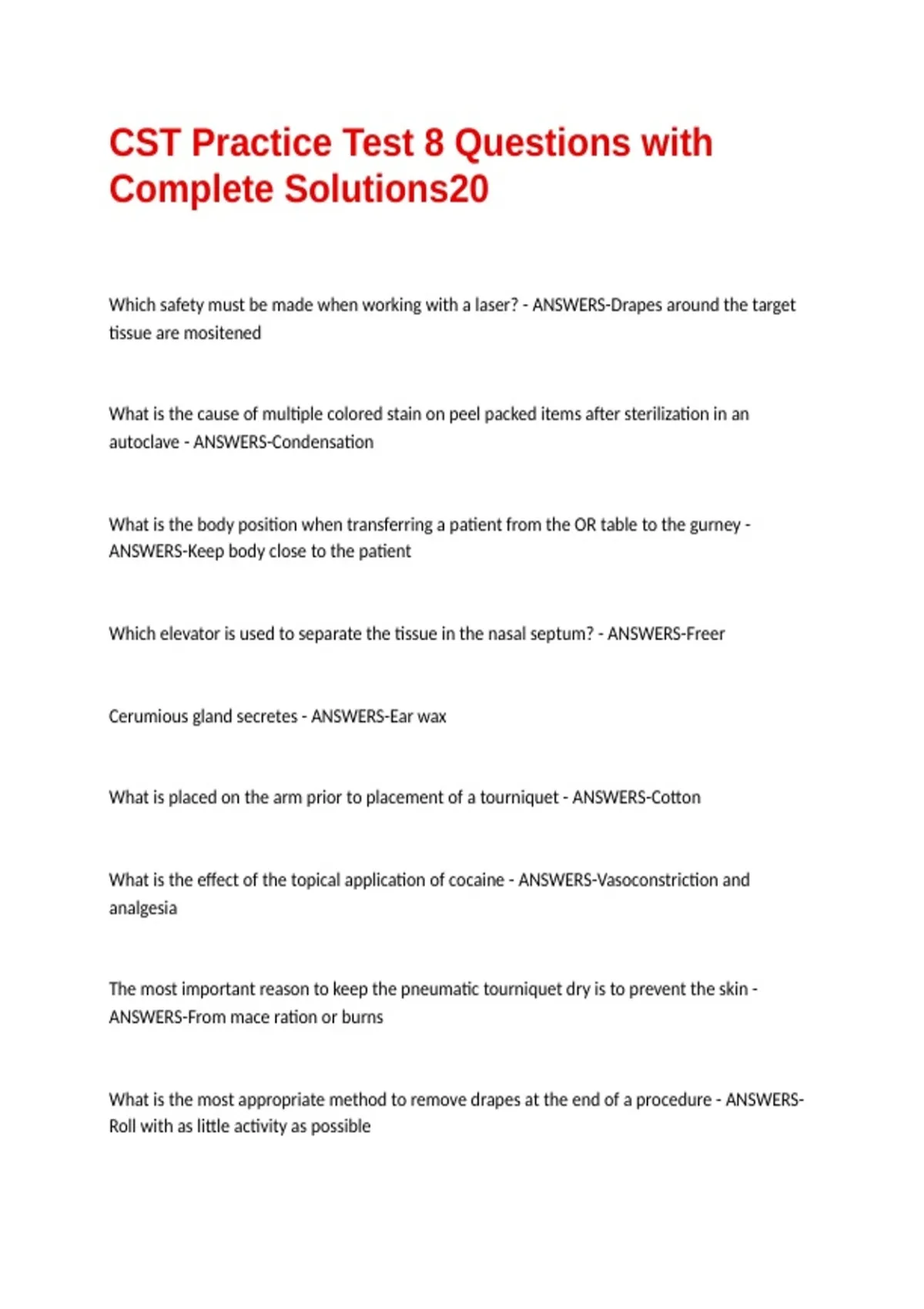 Cst Testing CST Practice Test 8 Questions with Complete Solutions - CST - Stuvia US