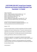CLEP EXAM 2026&sol;2027 Actual Exam Complete Questions and Answers Detailed Rationales Pass Guaranteed - A&plus; Graded