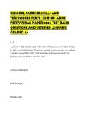CLINICAL NURSING SKILLS AND&NewLine;TECHNIQUES TENTH EDITION ANNE&NewLine;PERRY FINAL PAPER 2026 TEST BANK&NewLine;QUESTIONS AND VERIFIED ANSWERS&NewLine;GRADED A&plus;