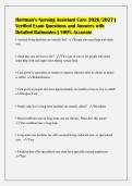 Hartman&rsquo;s Nursing Assistant Care 2026&sol;2027 &vert;&NewLine;Verified Exam Questions and Answers with&NewLine;Detailed Rationales &vert; 100&percnt; Accurate&NewLine;