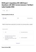 RCES part 4 &lpar;questions 301-400&rpar; Exam &vert;&NewLine;Questions with 100&percnt; Correct Answers &vert; Verified &vert;&NewLine;Latest Update 202