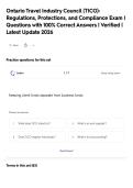 Ontario Travel Industry Council &lpar;TICO&rpar;&colon;&NewLine;Regulations&comma; Protections&comma; and Compliance Exam &vert;&NewLine;Questions with 100&percnt; Correct Answers &vert; Verified &vert;&NewLine;Latest Update 2026