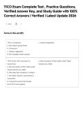 TICO Exam Complete Test &comma; Practice Questions&comma;&NewLine;Verified Answer Key&comma; and Study Guide with 100&percnt;&NewLine;Correct Answers &vert; Verified &vert; Latest Update 2026