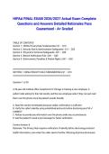 HIPAA FINAL EXAM 2026&sol;2027 Actual Exam Complete Questions and Answers Detailed Rationales Pass Guaranteed - A&plus; Graded&NewLine;&NewLine;