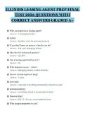 ILLINOIS LEASING AGENT PREP FINAL&NewLine;TEST 2026 QUESTIONS WITH&NewLine;CORRECT ANSWERS GRADED A&plus;&NewLine;
