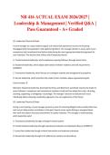 NR 416 ACTUAL EXAM 2026&sol;2027 &vert; Leadership & Management &vert; Verified Q&A &vert; Pass Guaranteed - A&plus; Graded