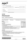 AQA GCSE Psychology Paper 1 Cognition and Behaviour 8182-1 Exam Questions with Correct