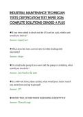 INDUSTRIAL MAINTENANCE TECHNICIAN&NewLine;TESTS CERTIFICATION TEST PAPER 2026&NewLine;COMPLETE SOLUTIONS GRADED A PLUS