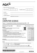 AQA GCSE Computer Science Paper 1 1A&period; Computational Thinking & Problem-solving &lpar;C&num;&rpar; Comprehensive Questions &lpar;Frequently Tested&rpar; with Verified Answers Graded A&plus;  Package Deal