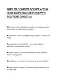 INTRO TO COMPUTER SCIENCE ACTUAL&NewLine;EXAM SCRIPT 2026 QUESTIONS WITH&NewLine;SOLUTIONS GRADED A&plus;&NewLine;
