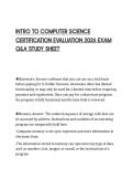 INTRO TO COMPUTER SCIENCE&NewLine;CERTIFICATION EVALUATION 2026 EXAM&NewLine;Q&A STUDY SHEET