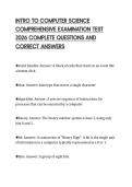 INTRO TO COMPUTER SCIENCE&NewLine;COMPREHENSIVE EXAMINATION TEST&NewLine;2026 COMPLETE QUESTIONS AND&NewLine;CORRECT ANSWERS