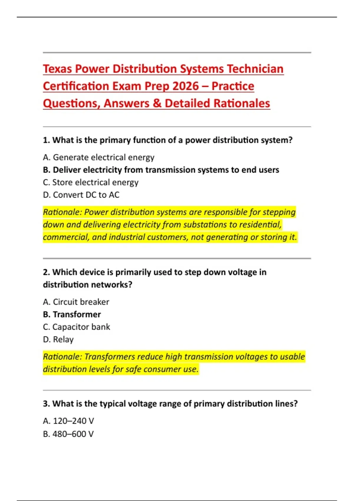 Texas Power Distribution Systems Technician Certification Exam Prep ...
