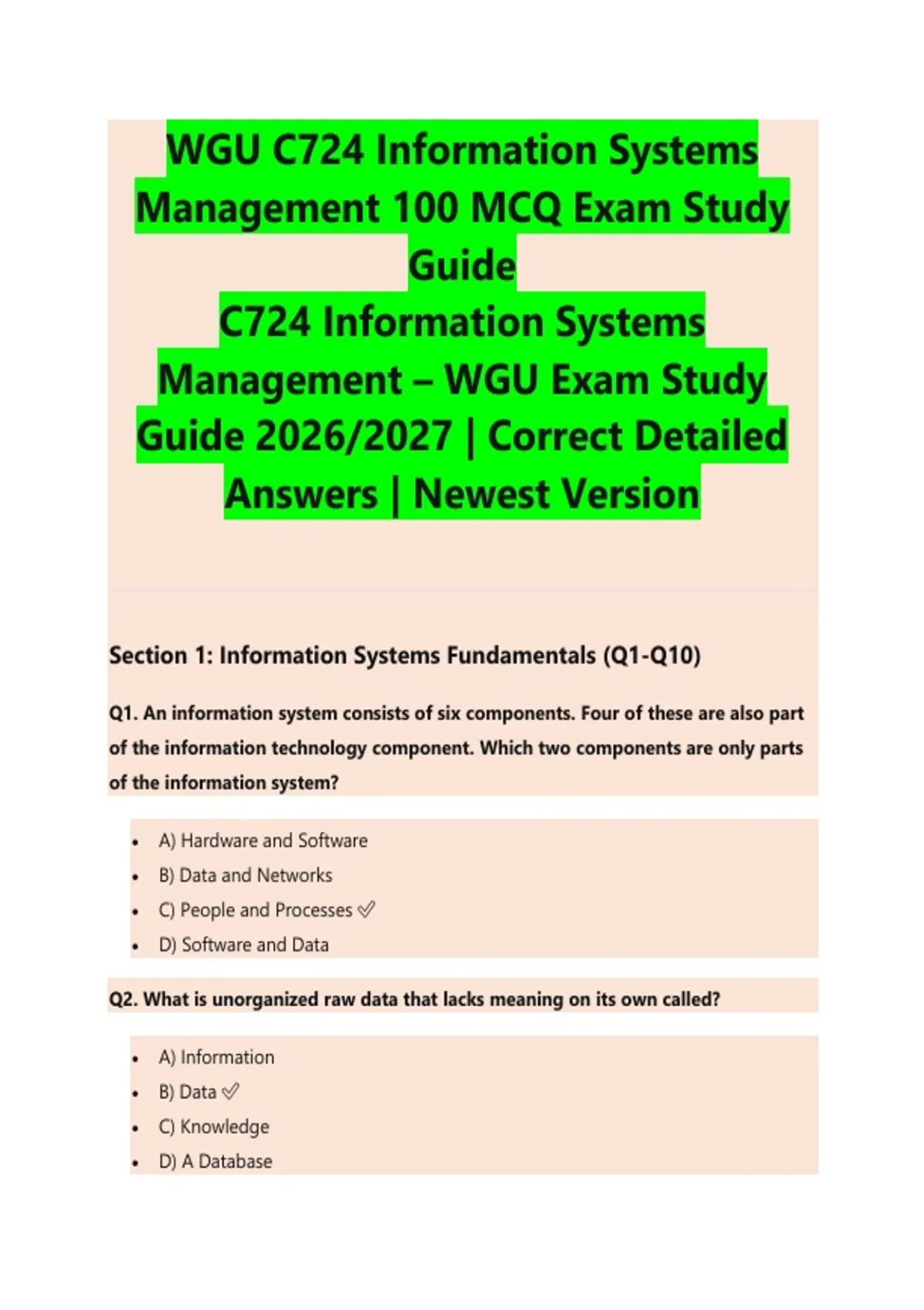 WGU C724 Information Systems Management EXAM STUDY GUIDE 2026/2027 ...