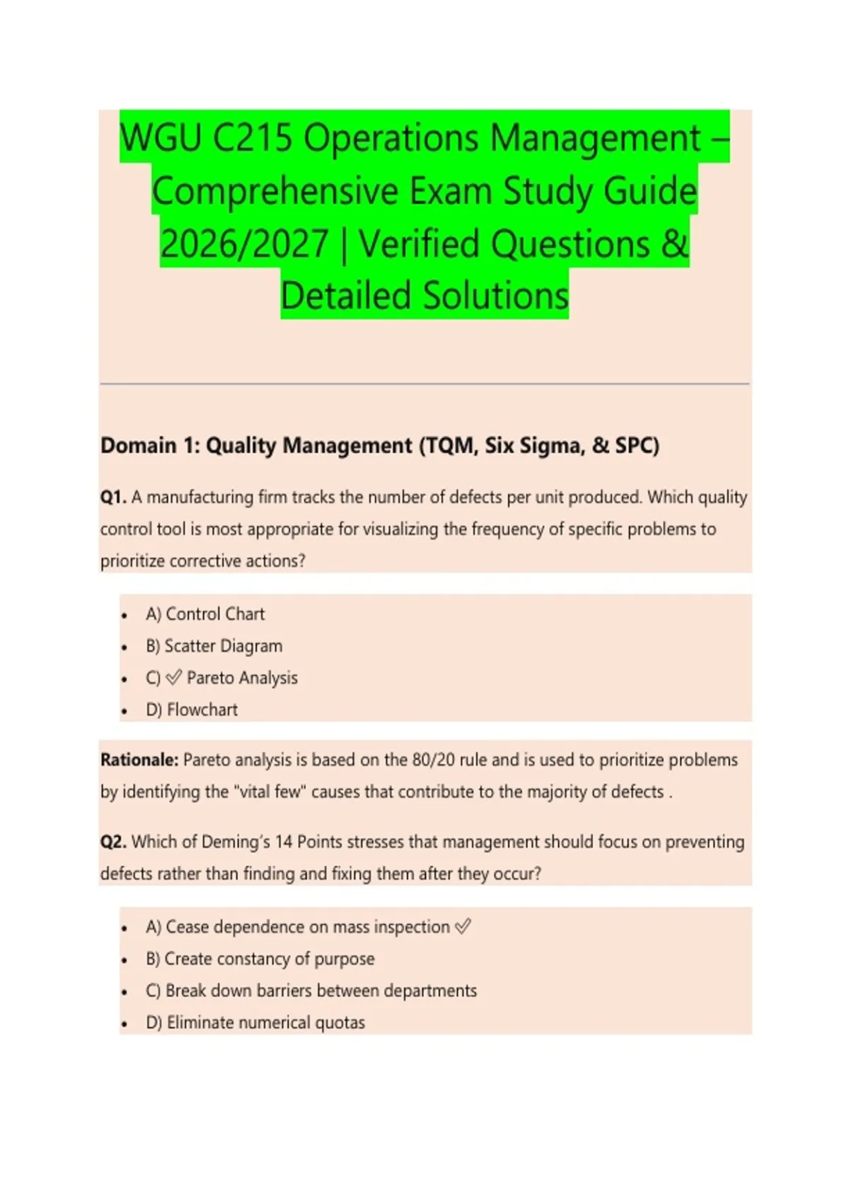 WGU C215 Operations Management EXAM STUDY GUIDE 2026/2027 Accurate ...