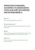 INTRODUCTION TO MANAGERIAL&NewLine;ACCOUNTING 7TH CANADIAN EDITION&NewLine;ACTUAL EXAM SCRIPT 2026 QUESTIONS&NewLine;AND SOLUTIONS GRADED A&plus;