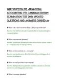 INTRODUCTION TO MANAGERIAL&NewLine;ACCOUNTING 7TH CANADIAN EDITION&NewLine;EXAMINATION TEST 2026 UPDATED&NewLine;QUESTIONS AND ANSWERS GRADED A&plus;&NewLine;