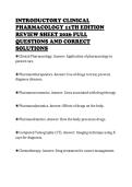 INTRODUCTORY CLINICAL&NewLine;PHARMACOLOGY 11TH EDITION&NewLine;REVIEW SHEET 2026 FULL&NewLine;QUESTIONS AND CORRECT&NewLine;SOLUTIONS