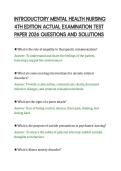 INTRODUCTORY MENTAL HEALTH NURSING&NewLine;4TH EDITION ACTUAL EXAMINATION TEST&NewLine;PAPER 2026 QUESTIONS AND SOLUTIONS