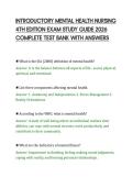 INTRODUCTORY MENTAL HEALTH NURSING&NewLine;4TH EDITION EXAM STUDY GUIDE 2026&NewLine;COMPLETE TEST BANK WITH ANSWERS