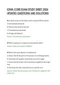 IOWA CORE EXAM STUDY SHEET 2026&NewLine;UPDATED QUESTIONS AND SOLUTIONS&NewLine;
