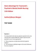 Davis Advantage for Townsend&rsquo;s Psychiatric Mental Health Nursing 11th Edition Test Bank &vert; Advanced NCLEX-RN Psychiatric Nursing MCQs with Rationales by Karyn Morgan